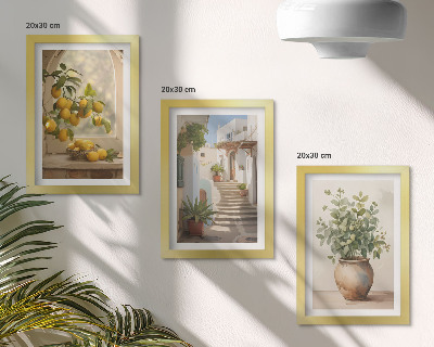 3-piece wall art set Lemons in a vase and plants in white architecture