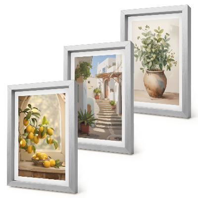 3-piece wall art set Lemons in a vase and plants in white architecture