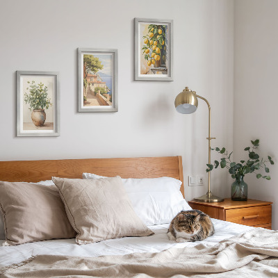 Photo frame wall Flowers in a vase with a view of the sea and lemons