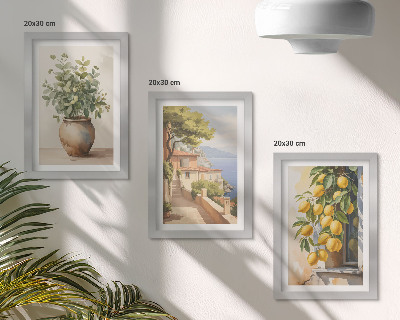 Photo frame wall Flowers in a vase with a view of the sea and lemons