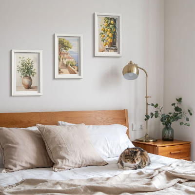 Photo frame wall Flowers in a vase with a view of the sea and lemons