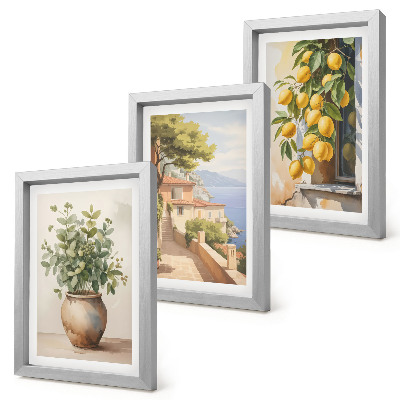 Photo frame wall Flowers in a vase with a view of the sea and lemons