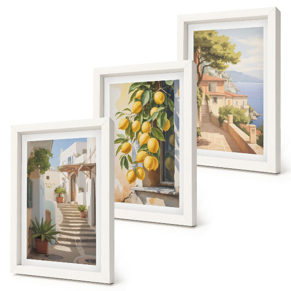 Framed triptych Charming streets with lemons and sea views