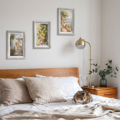 Framed triptych Charming streets with lemons and sea views