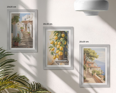 Framed triptych Charming streets with lemons and sea views