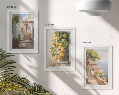 Framed triptych Charming streets with lemons and sea views