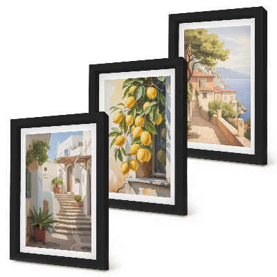 Framed triptych Charming streets with lemons and sea views
