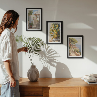 Framed triptych Charming streets with lemons and sea views