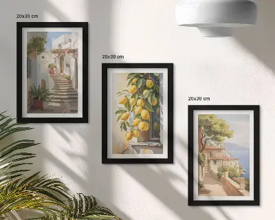 Charming streets with lemons and sea views framed triptych