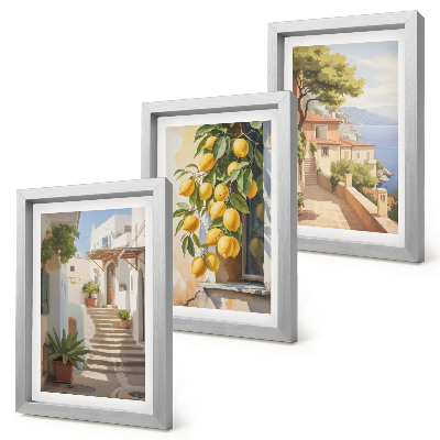 Framed triptych Charming streets with lemons and sea views