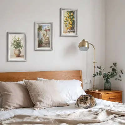 3-piece wall art set potted plants and lemons against a street backdrop
