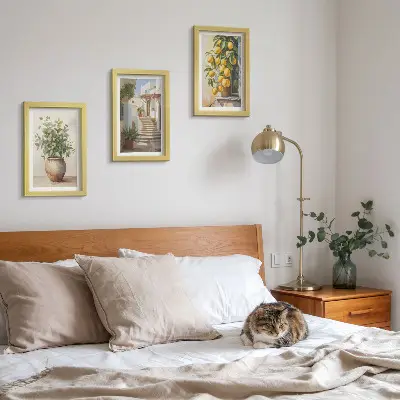 3-piece wall art set potted plants and lemons against a street backdrop