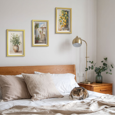 3-piece wall art set Potted plants and lemons against the backdrop of a street
