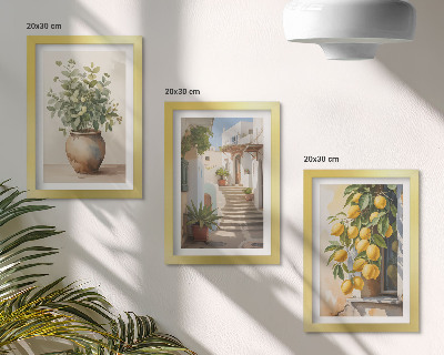 3-piece wall art set Potted plants and lemons against the backdrop of a street