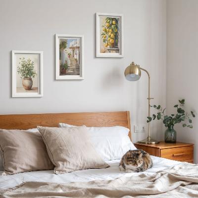 3-piece wall art set Potted plants and lemons against the backdrop of a street
