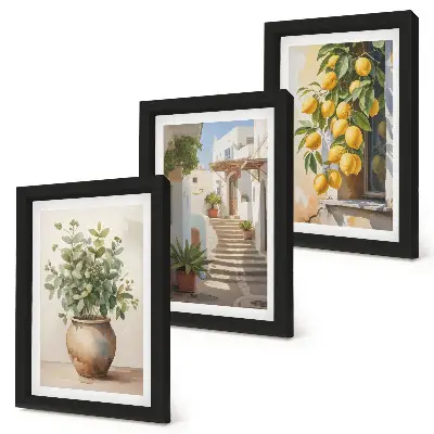3-piece wall art set potted plants and lemons against a street backdrop