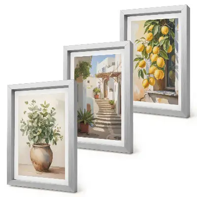 3-piece wall art set potted plants and lemons against a street backdrop
