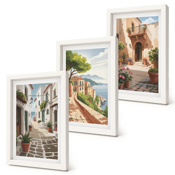 Photo frame wall Picturesque streets with houses and potted plants