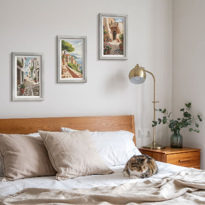 Photo frame wall Picturesque streets with houses and potted plants