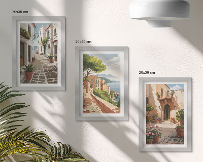Photo frame wall Picturesque streets with houses and potted plants
