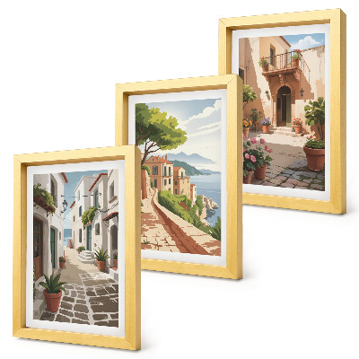 Photo frame wall Picturesque streets with houses and potted plants