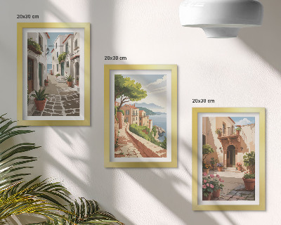 Photo frame wall Picturesque streets with houses and potted plants