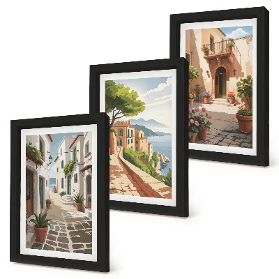 Photo frame wall Picturesque streets with houses and potted plants