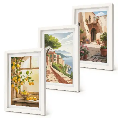 3-piece wall art set citrus fruits in the kitchen overlooking a seaside town
