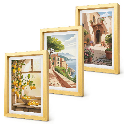 3-piece wall art set Citrus fruits in the kitchen with a view of the sea and the charming town