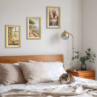 3-piece wall art set Citrus fruits in the kitchen with a view of the sea and the charming town
