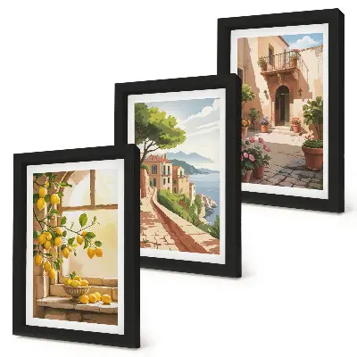 3-piece wall art set citrus fruits in the kitchen overlooking a seaside town