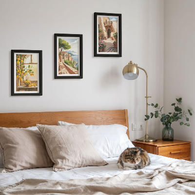 3-piece wall art set Citrus fruits in the kitchen with a view of the sea and the charming town