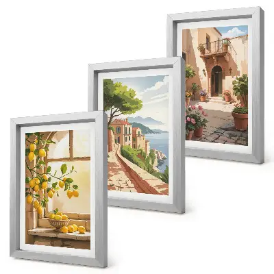 3-piece wall art set citrus fruits in the kitchen overlooking a seaside town