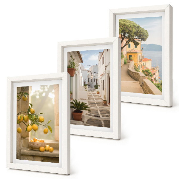 Photo frame wall Citrus tree view from the window and seaside architecture
