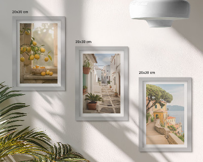 Photo frame wall Citrus tree view from the window and seaside architecture