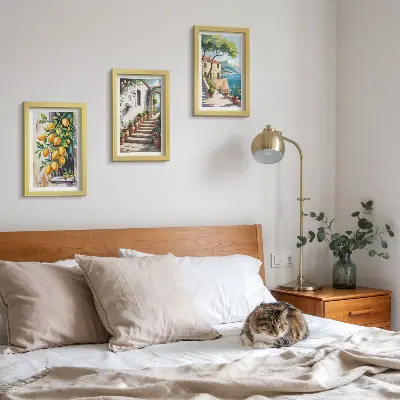 Lemons with flowers and seaside views triptych framed