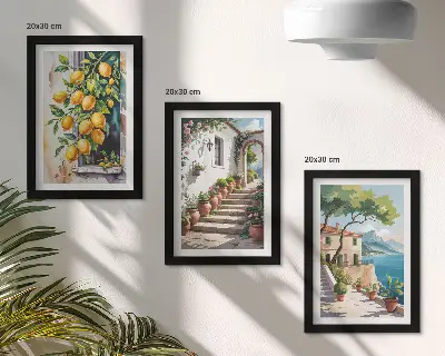 Lemons with flowers and seaside views triptych framed