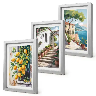Lemons with flowers and seaside views triptych framed
