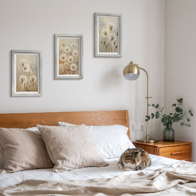 3-piece wall art set White dandelions against a background of bright colors