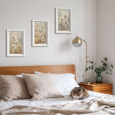3-piece wall art set White dandelions against a background of bright colors
