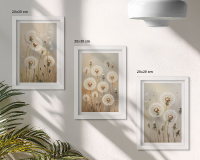 3-piece wall art set White dandelions against a background of bright colors
