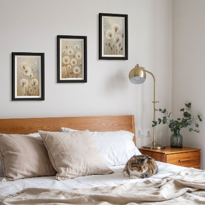 3-piece wall art set White dandelions against a background of bright colors