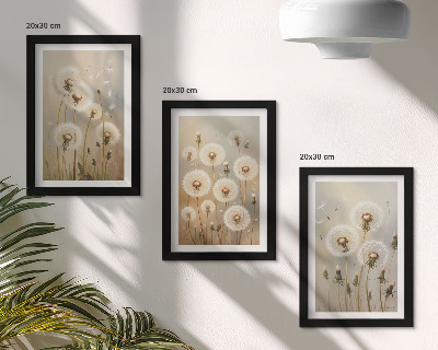 3-piece wall art set White dandelions against a background of bright colors