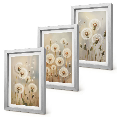 3-piece wall art set White dandelions against a background of bright colors