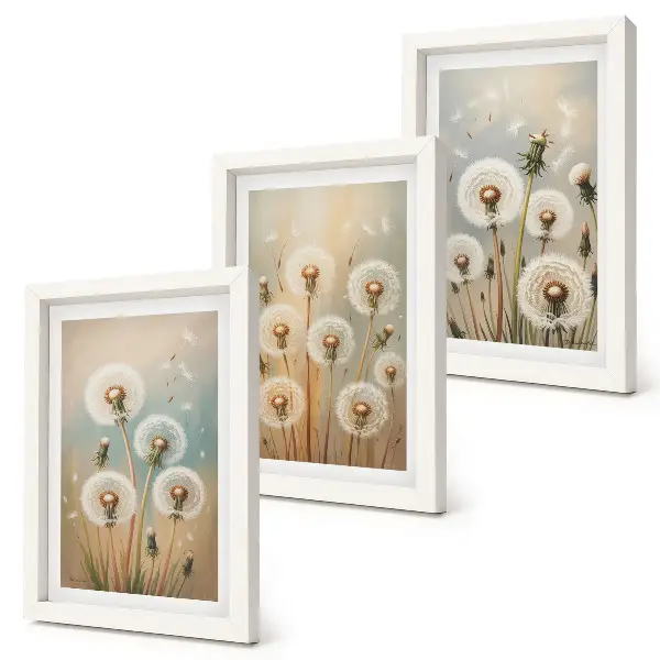 Photo frame wall dandelion flowers on a pastel colored background