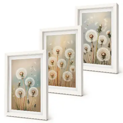 Photo frame wall dandelion flowers on a pastel colored background