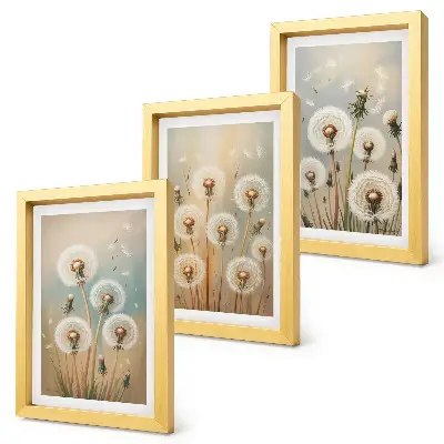 Photo frame wall dandelion flowers on a pastel colored background