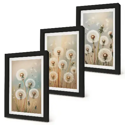 Photo frame wall dandelion flowers on a pastel colored background