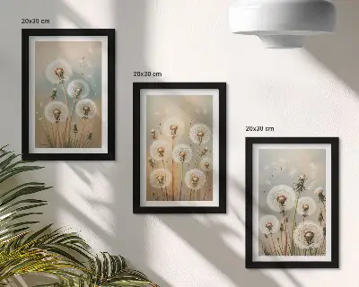 Photo frame wall dandelion flowers on a pastel colored background
