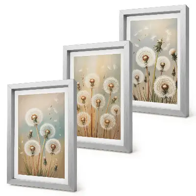 Photo frame wall dandelion flowers on a pastel colored background
